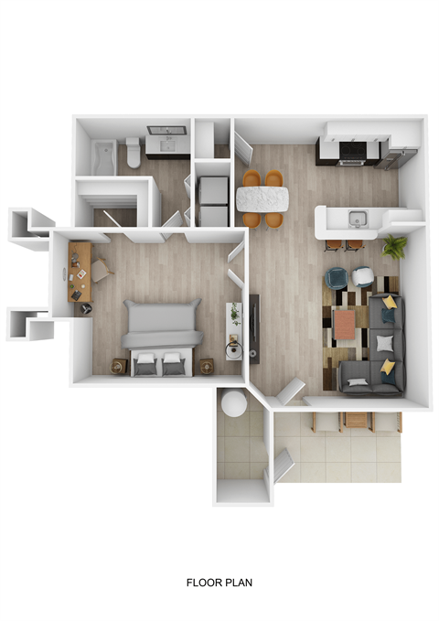 Floor plan for 1 bed, 1 bath, 771 sqft